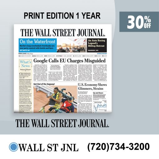 Wall St Jnl Newspaper Save 30% Off on 52 Weeks of Delivery